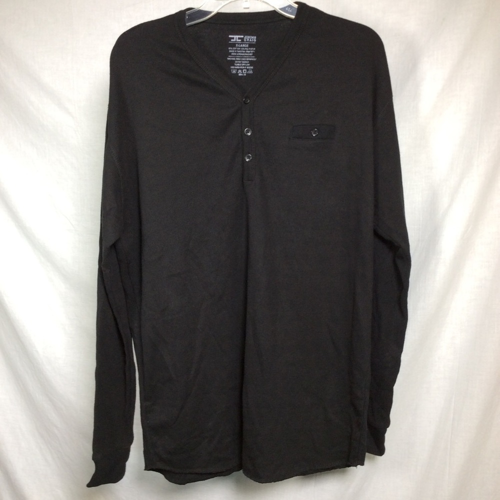 Jordan Craig Men’s Black Henley Long Sleeves, XL